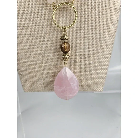 Avon Vintage Pink Art Deco Style Statement Necklace Gold Tone Signed - Picture 3 of 6